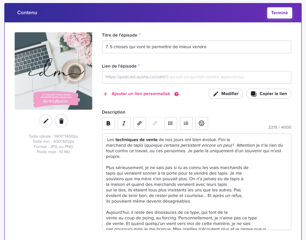 Renseigner les métadonnées de son podcast grâce à Ausha