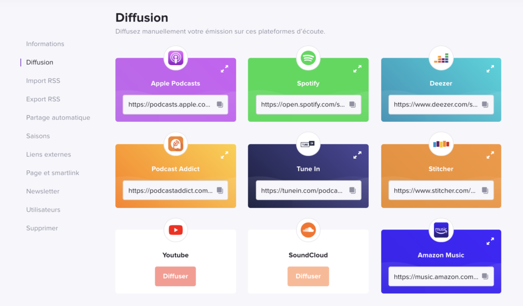 Diffusion sur toutes les plateformes d'écoutes
