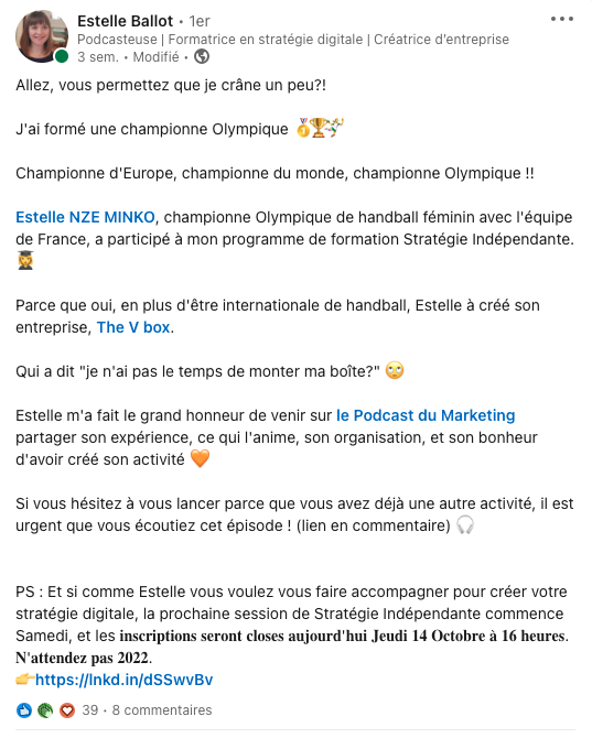 Exemple de post Linkedin présentant un podcast